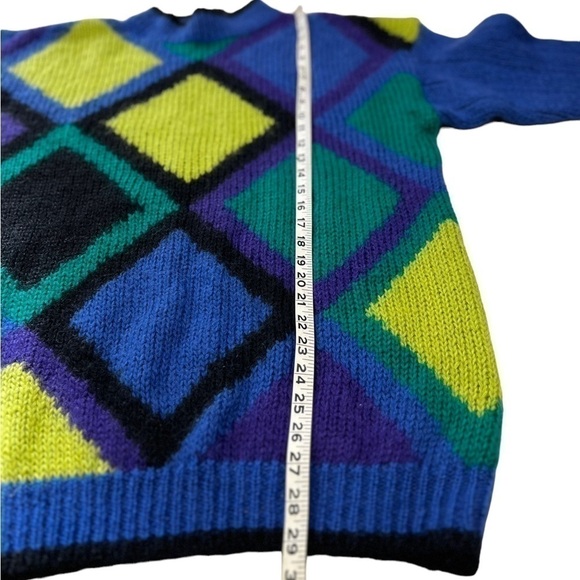 Mohair Blend Colorful Fuzzy Diamond Print Long Tunic Sweater 80s 90s - Picture 9 of 12